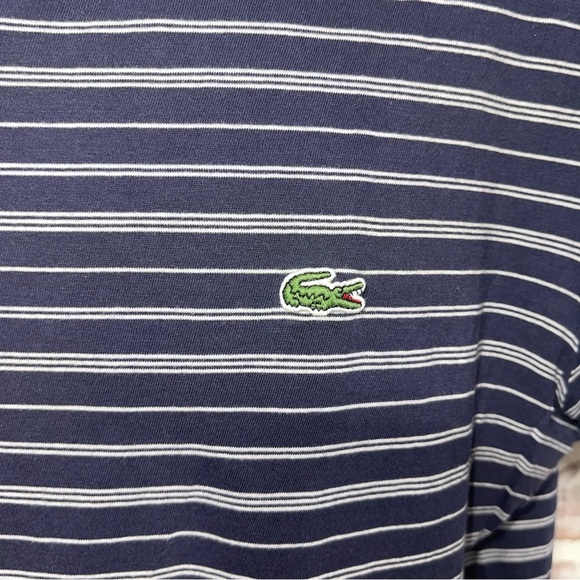 Lacoste Men's Navy Striped V-Neck Shirt medium - Picture 3 of 8